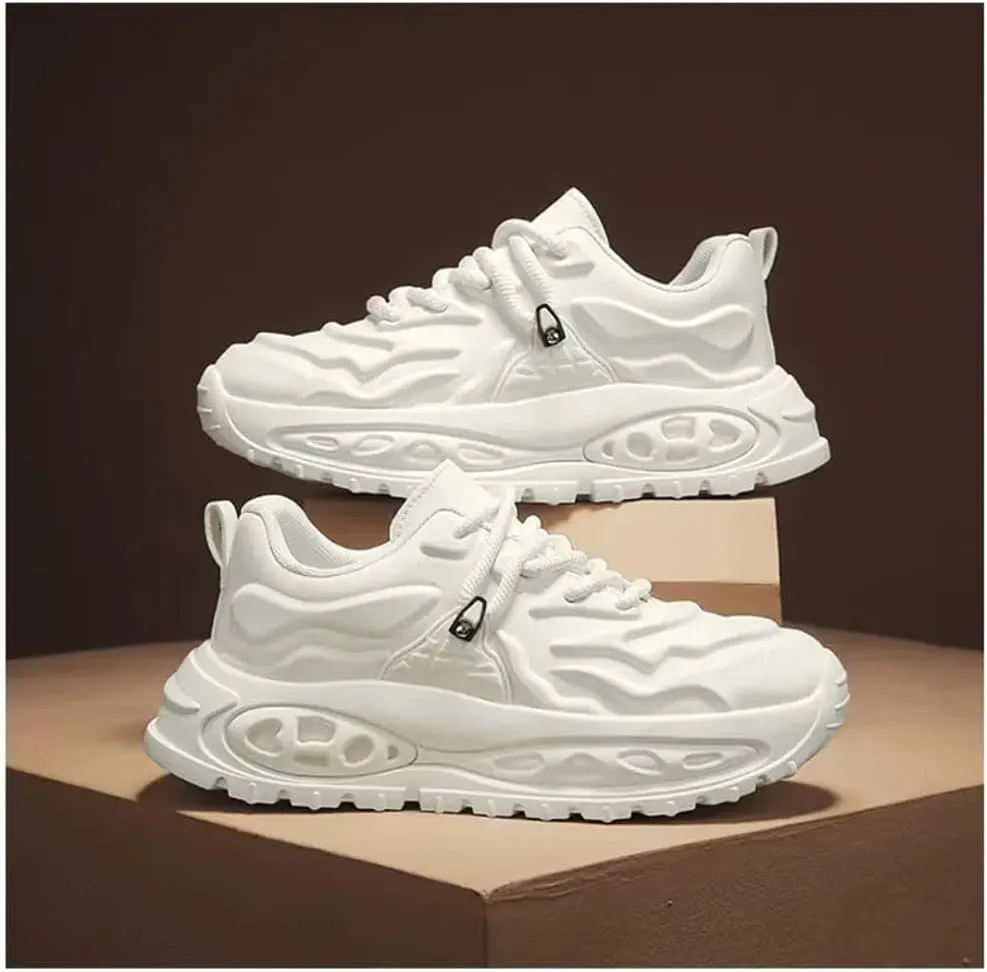 Womens Fashion Leather Platform Lace Up Sneakers Casual Lightweight Non-Slip Walking Sport Workout Work Tennis Shoes