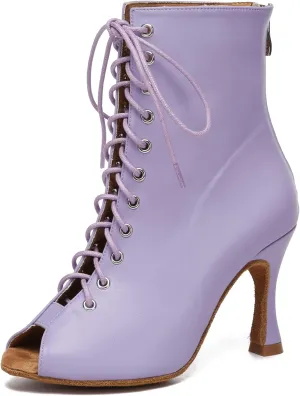 Womens Girls Latin Dance Shoes Lace-up Ballroom Dancing Ankle Boots Evening Sandals