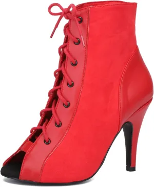 Womens Girls Latin Dance Shoes Lace-up Ballroom Dancing Ankle Boots Evening Sandals
