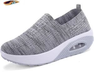 Women's Orthopedic Mesh Air Cushion Walking Shoes Slip-on Platform Casual Wedge Rocker Sneakers Light Breathable Arch Support Diabetic Nursing Nurse