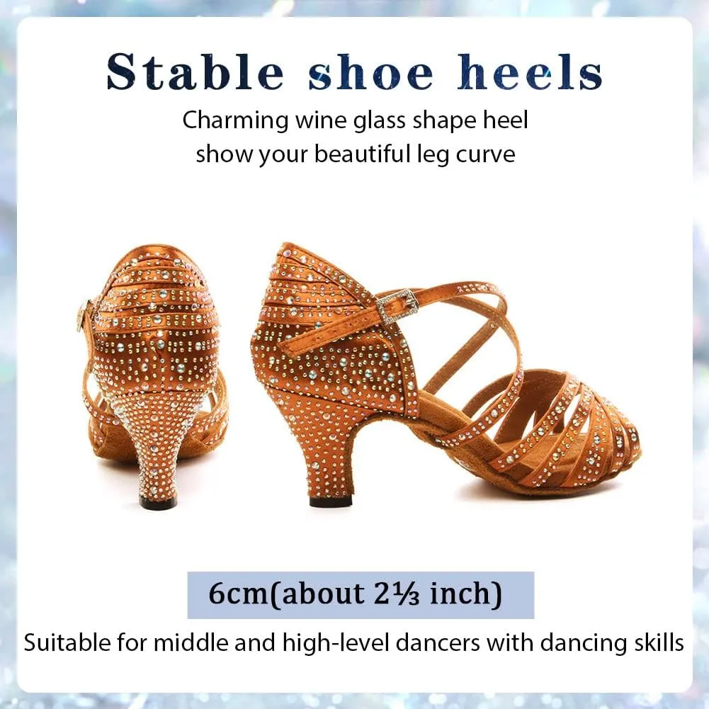 Womens Rhinestone Latin Dance Shoes Satin Open Toe Ballroom Salsa Tango Waltz Dancing Shoes,Model L377