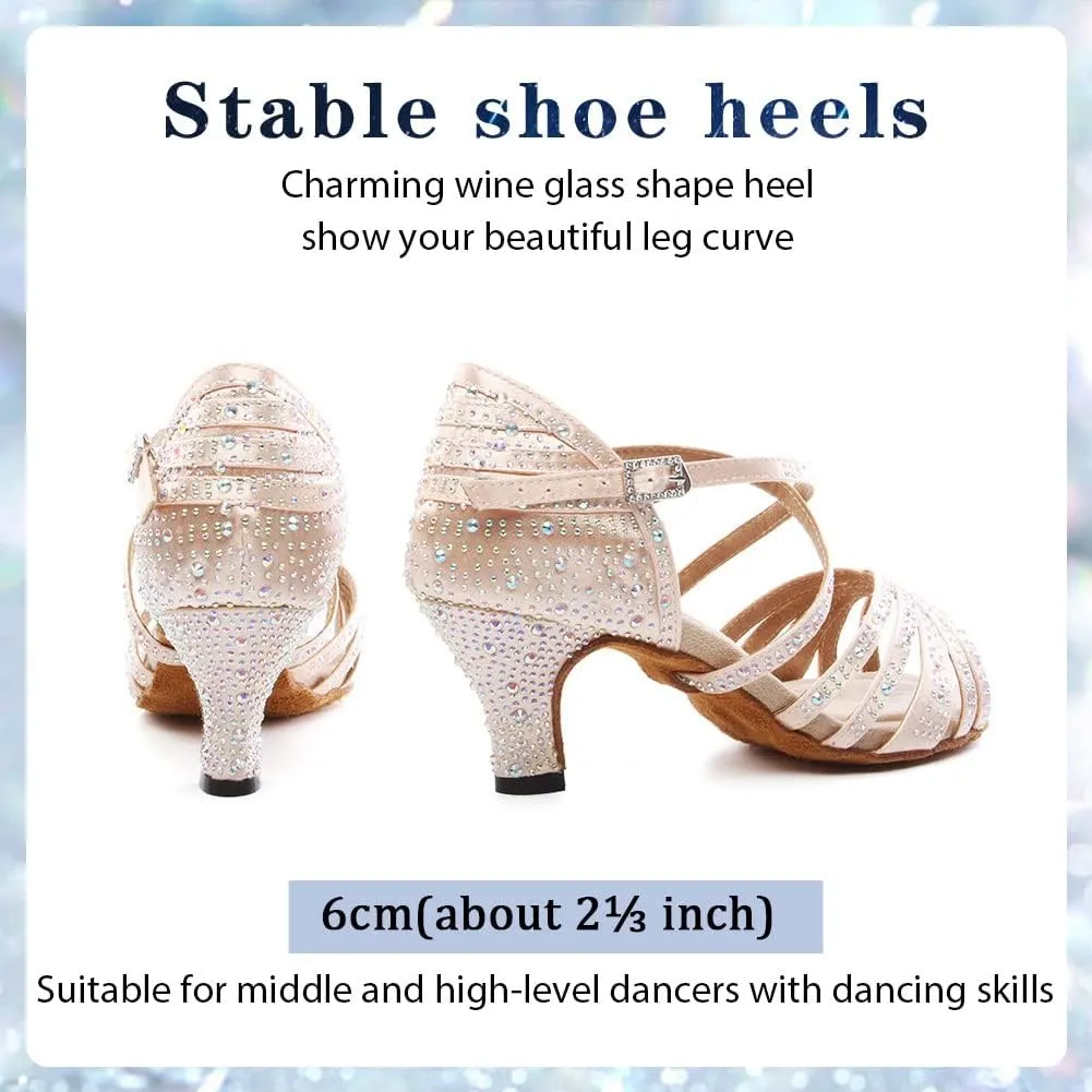 Womens Rhinestone Latin Dance Shoes Satin Open Toe Ballroom Salsa Tango Waltz Dancing Shoes,Model L377