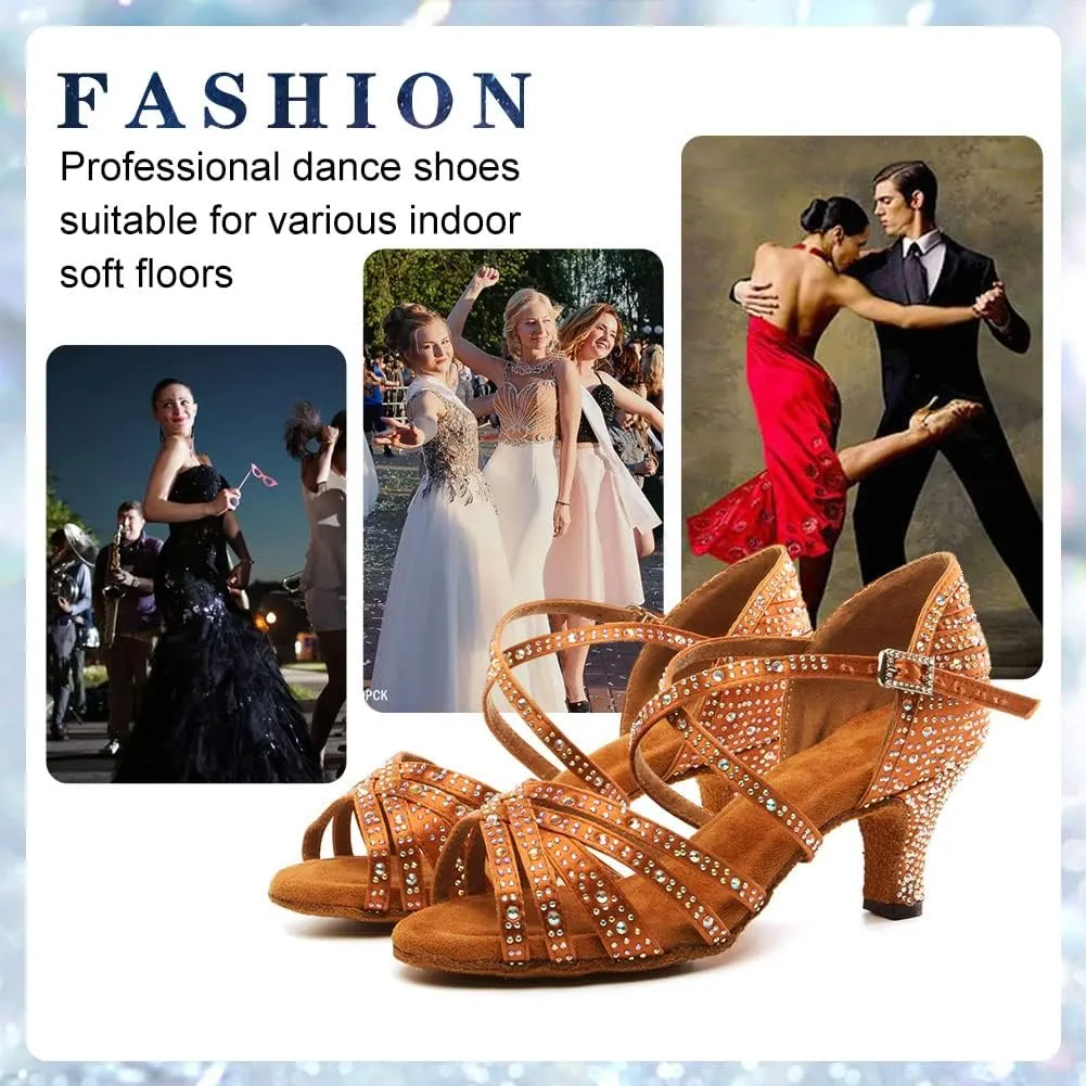 Womens Rhinestone Latin Dance Shoes Satin Open Toe Ballroom Salsa Tango Waltz Dancing Shoes,Model L377