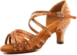 Womens Rhinestone Latin Dance Shoes Satin Open Toe Ballroom Salsa Tango Waltz Dancing Shoes,Model L377