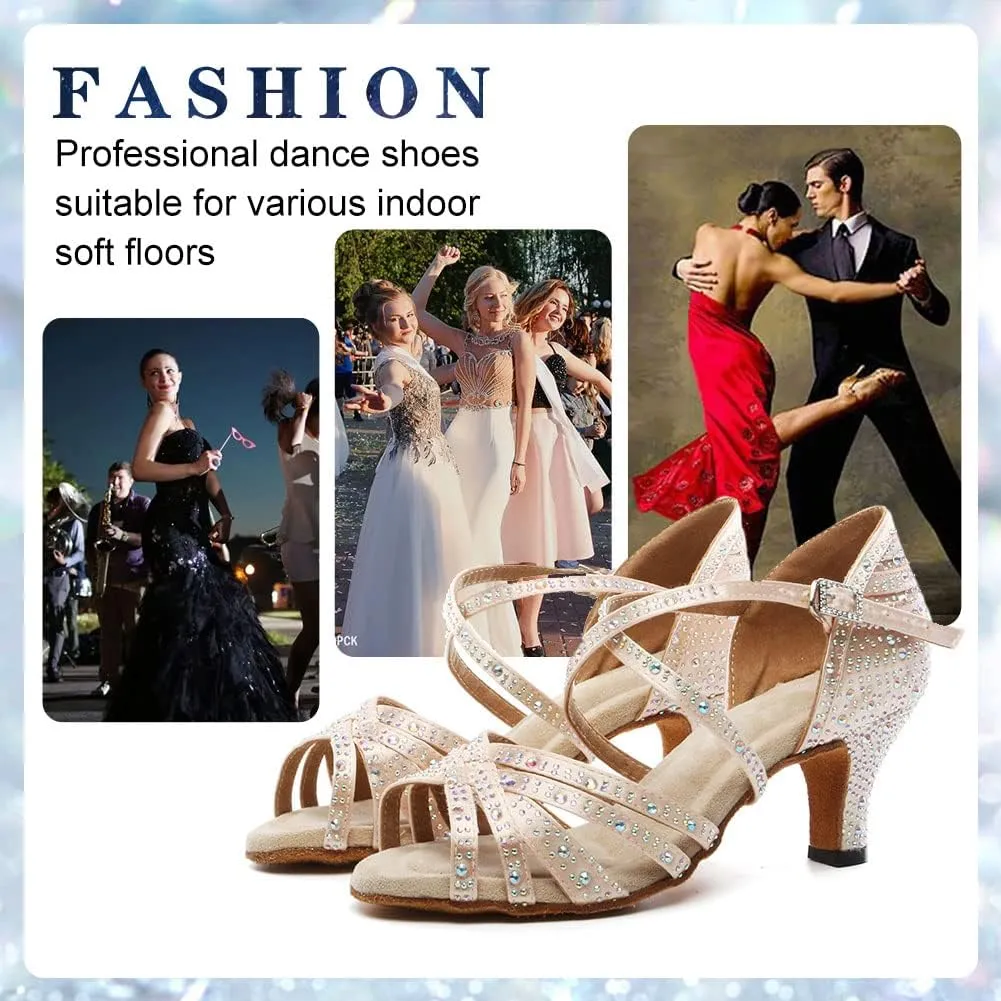 Womens Rhinestone Latin Dance Shoes Satin Open Toe Ballroom Salsa Tango Waltz Dancing Shoes,Model L377