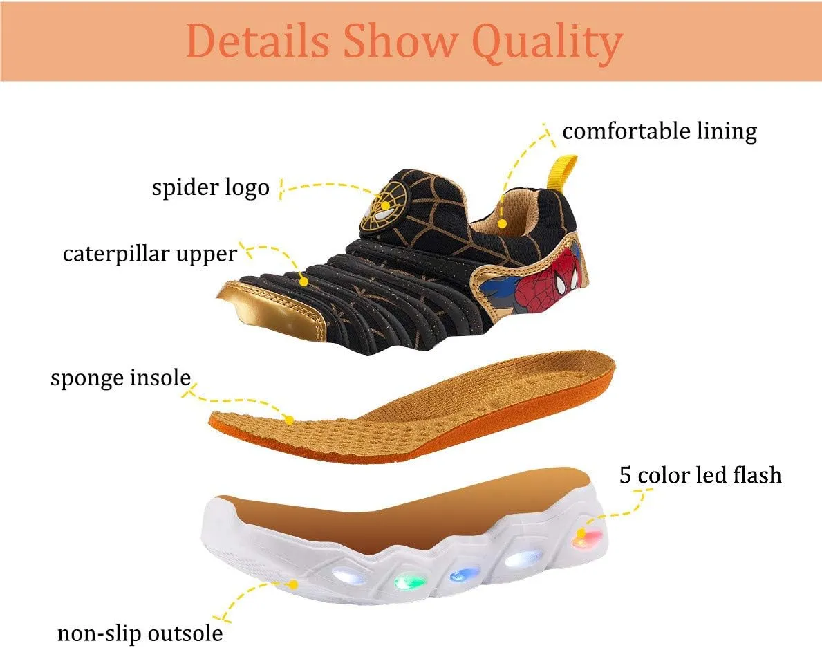 YUNICUS Kids Light Up Shoes Led Flash Sneakers with Spider Upper USB Charge for Boys Girls Toddles Best Gift for Birthday Thanksgiving Christmas Day
