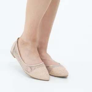 Ziska ladies mesh diamond pointy pump champagne