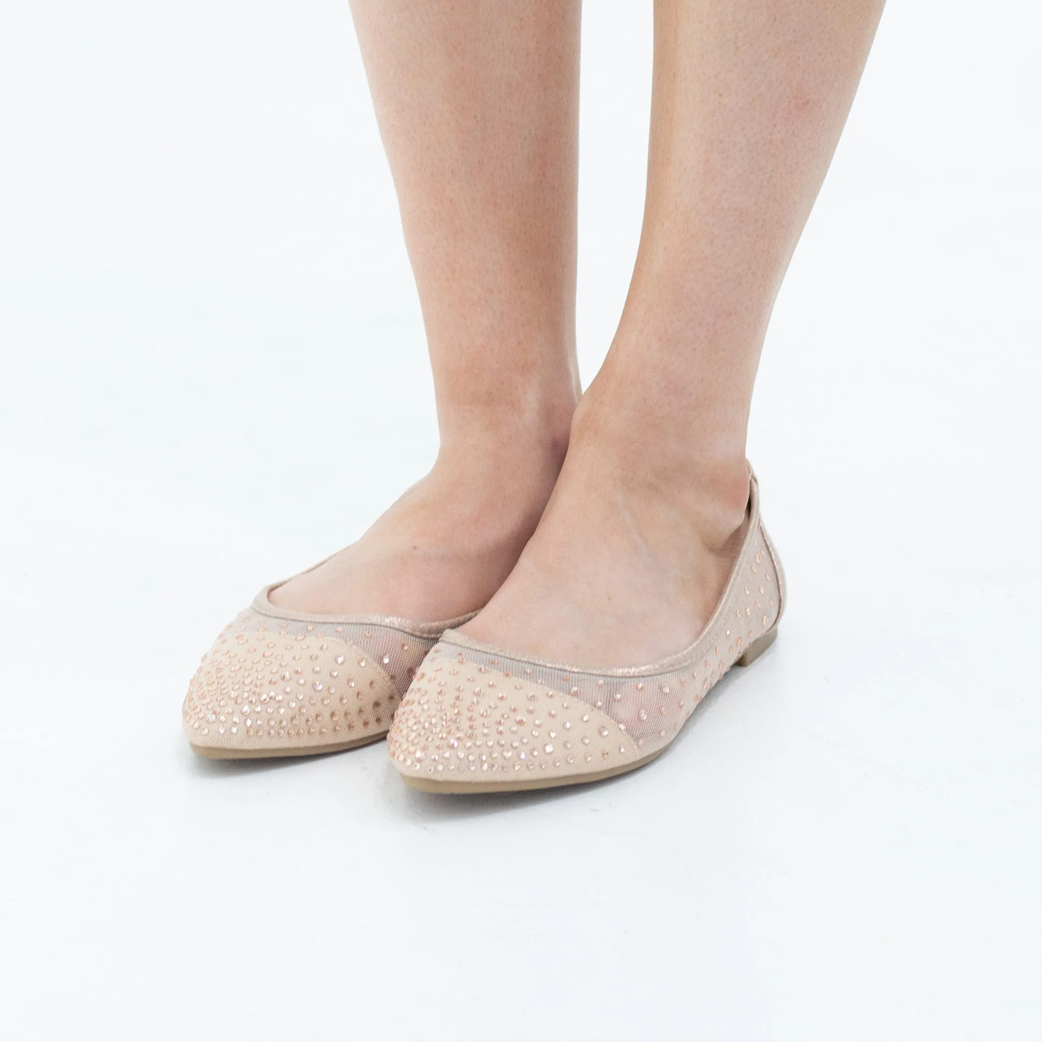 Ziska ladies mesh diamond pointy pump champagne